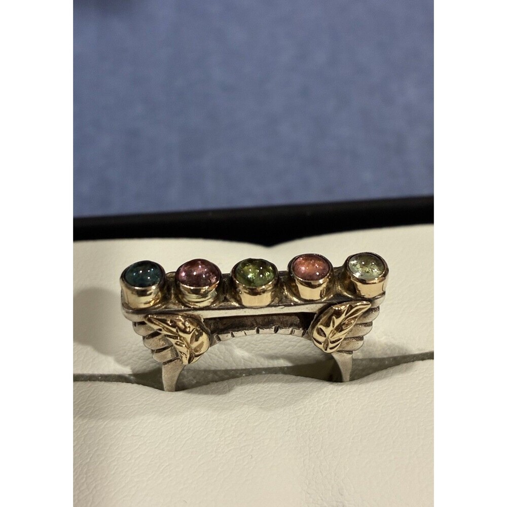 DIAN MALOUF DLM 14K Gold & Sterling Silver Colorful Gemstone Stackable Ring SZ 7